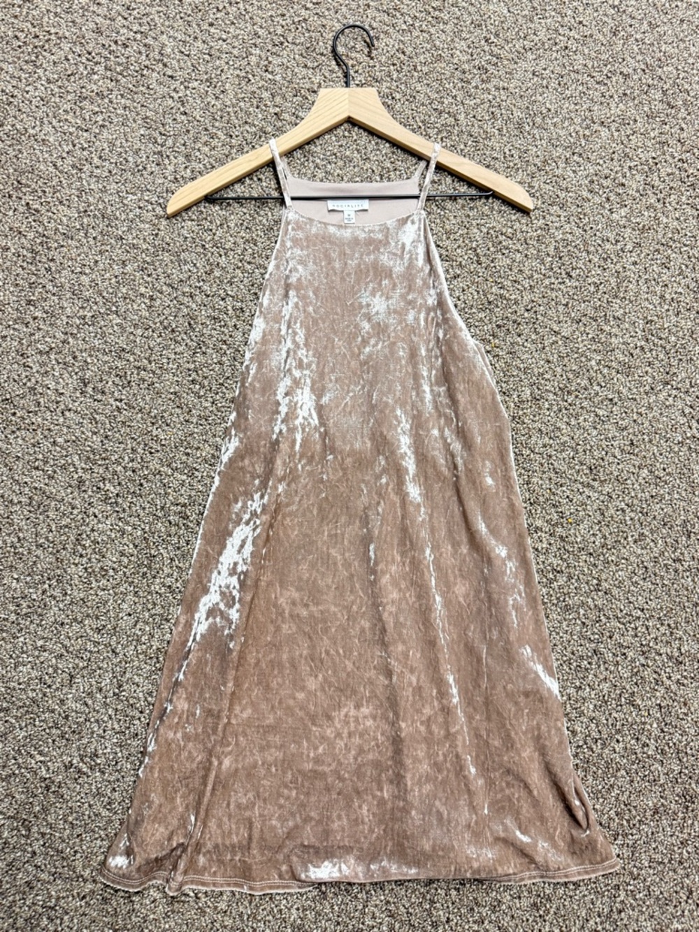 Socialite Velvet Midi Dress Champagne Rose Taupe Pockets Size M